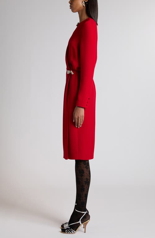 Valentino Crystal Bow Detail Long Sleeve Silk Cady Couture Dress In Animal Print