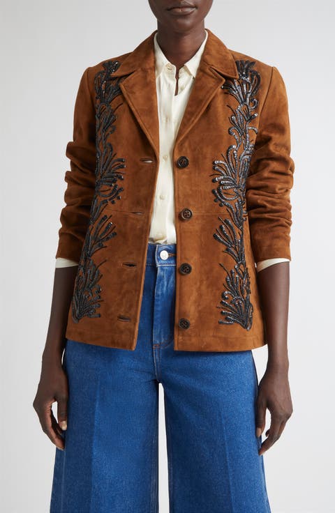 Ojai Sequin & Bead Embellished Suede Jacket