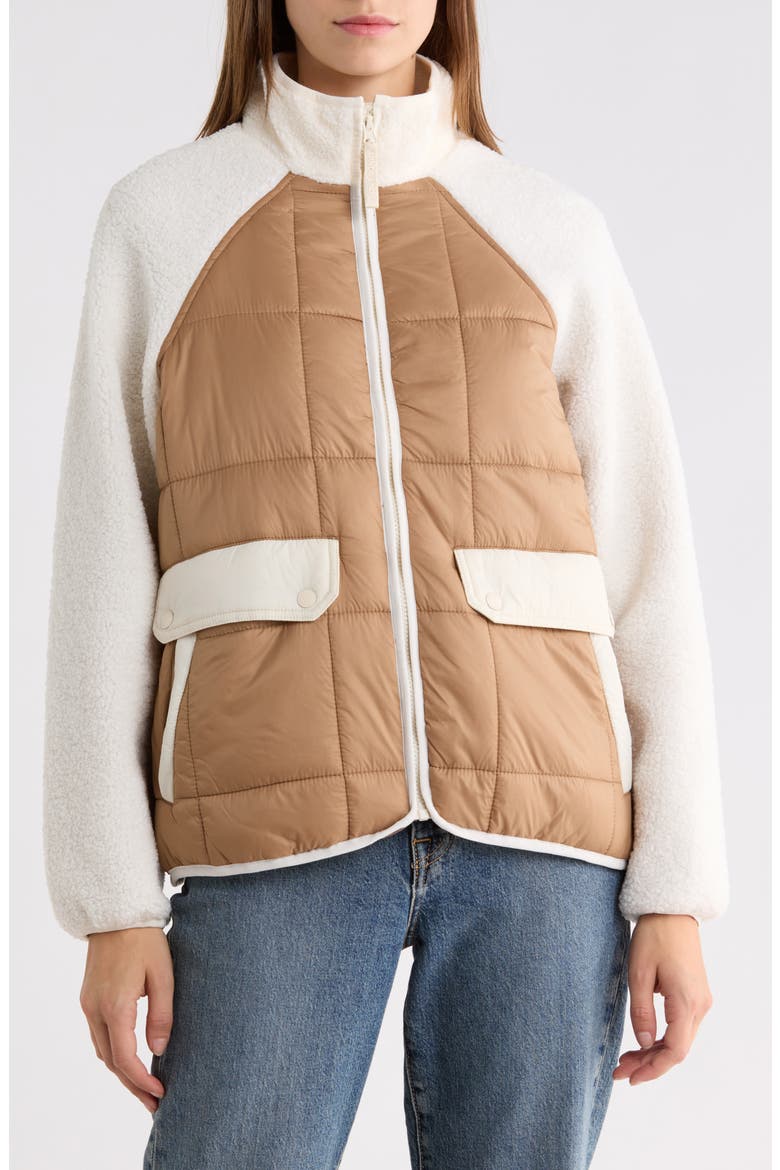 Mixed Media High Pile Fleece Jacket, Main, color, BROWN