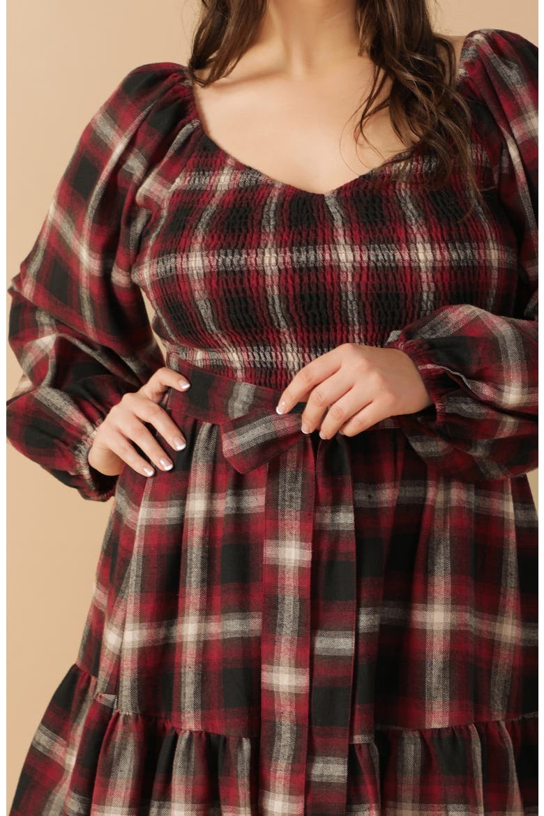 Smocked Plaid Minidress, Alternate, color, RED/ BLACK