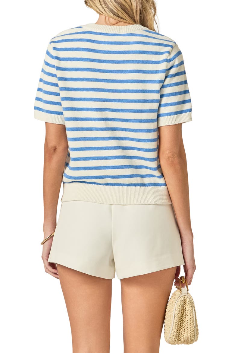 Lemoncello Stripe Short Sleeve Cotton Sweater, Alternate, color, WHITE/ BLUE