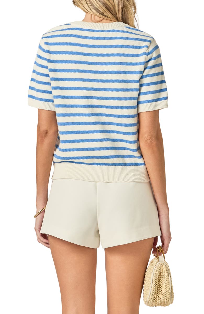English Factory Lemoncello Stripe Short Sleeve Cotton Sweater, Alternate, color, White/ Blue