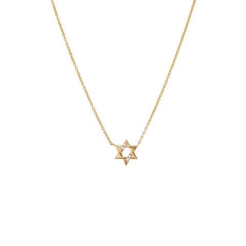 Diamond Pave/Solid Star Of David Necklace 14K