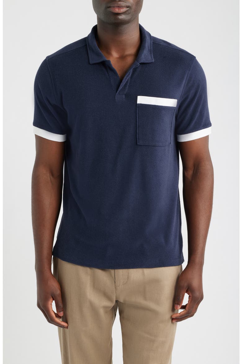 Johnny Collar Terry Cloth Pocket Polo, Main, color, NIGHT SKY