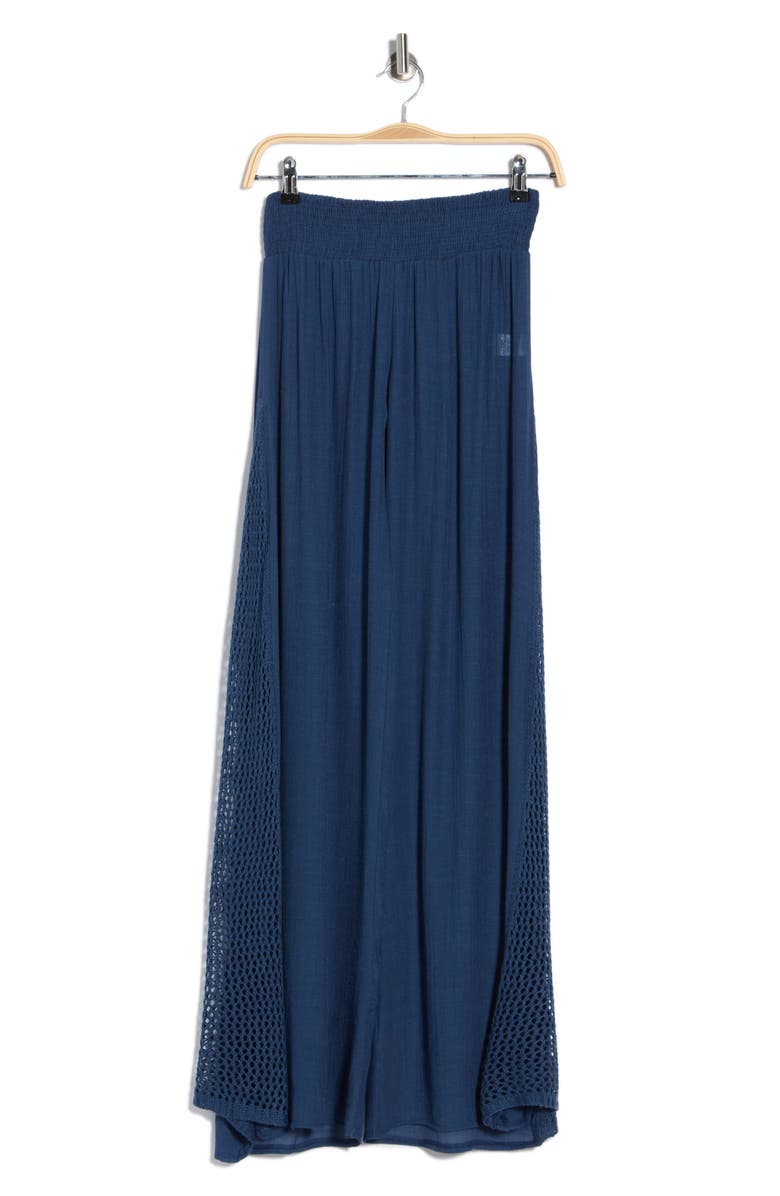 Elan Crochet Panel Cover-Up Pants, Alternate, color, Navy