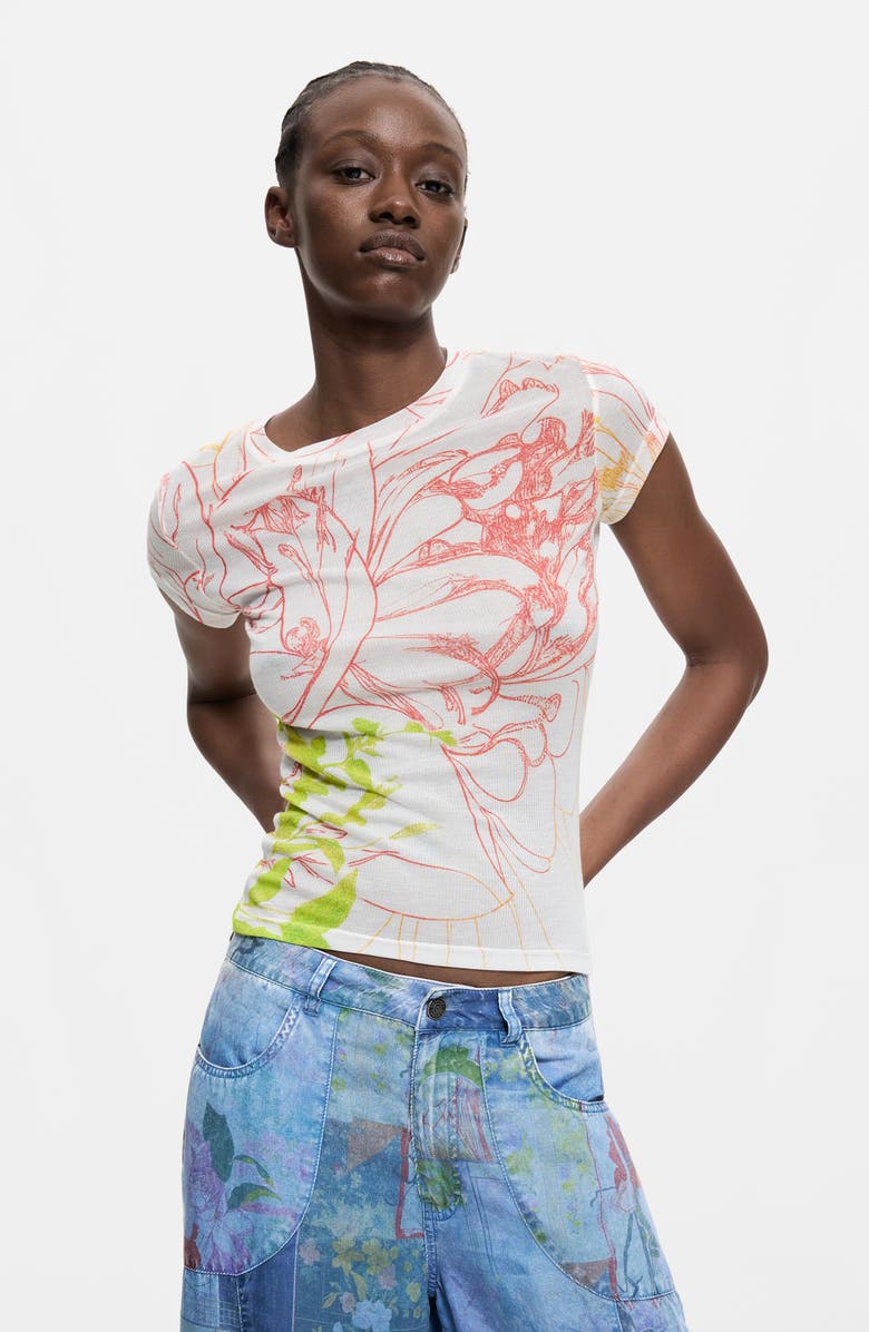 Desigual Mixed Print Denim Pants, Alternate, color, 