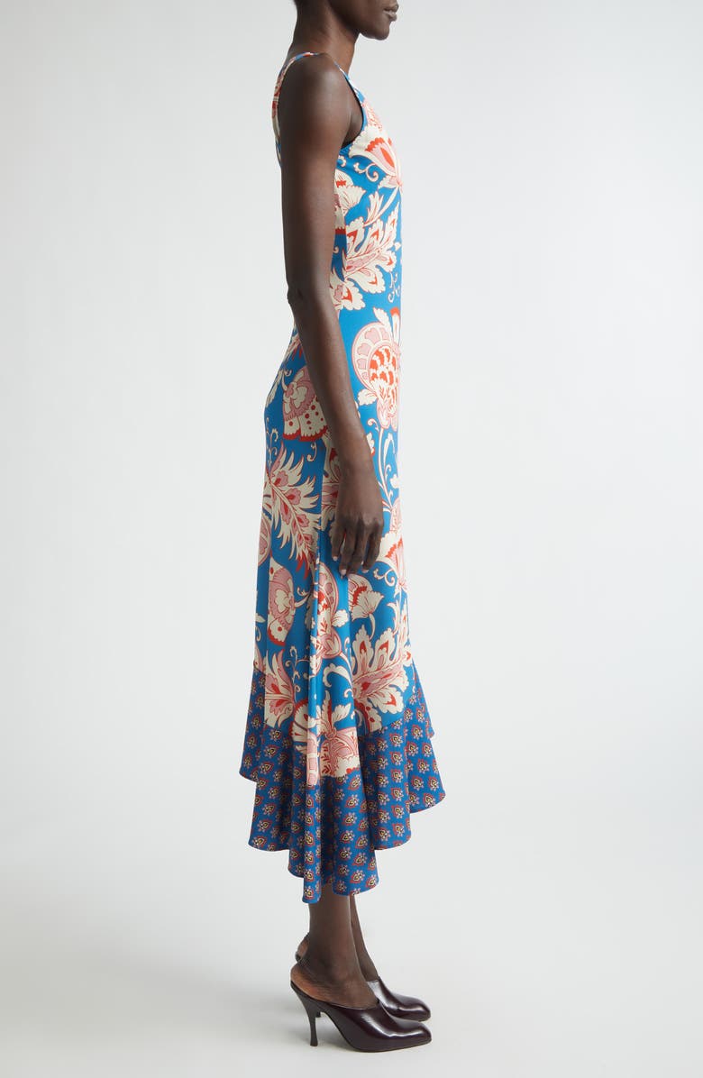 Etro Asymmetric Ruffle Hem Midi Dress, Alternate, color, Print On Pale Blue Base