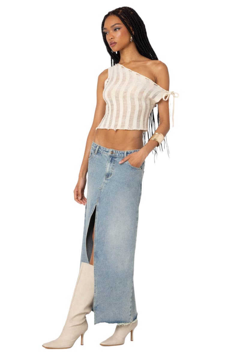 EDIKTED Tamra Asymmetric Ladder Stitch Top, Alternate, color, Cream