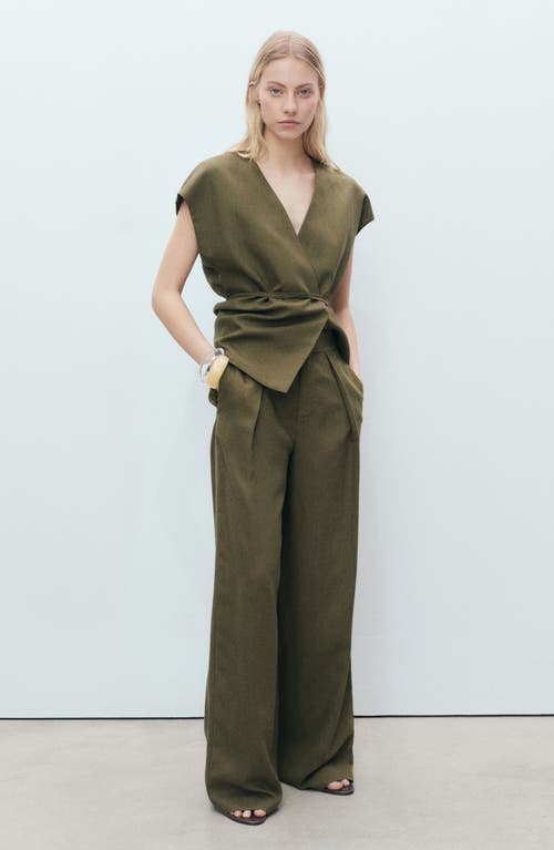 Mango Linen-blend Pleated Trousers Khaki In Green