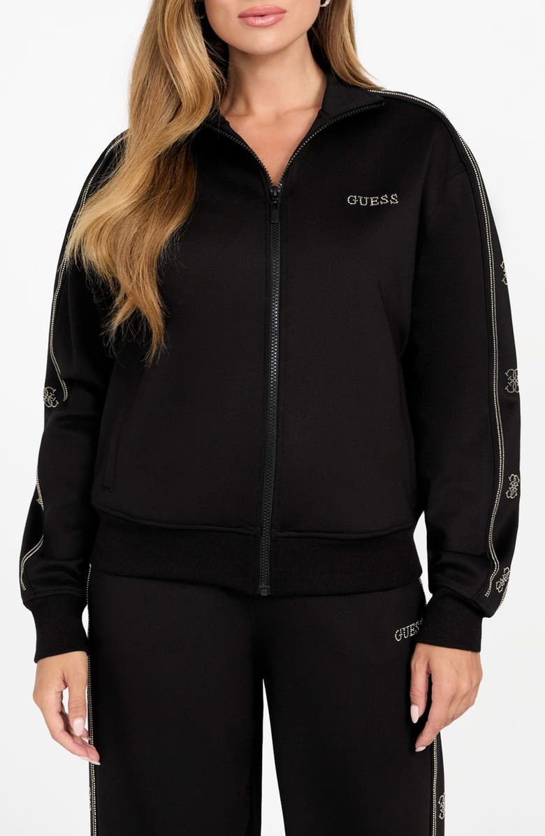 GUESS Octavia High Neck Full Zip Sweatshirt, Main, color, Black