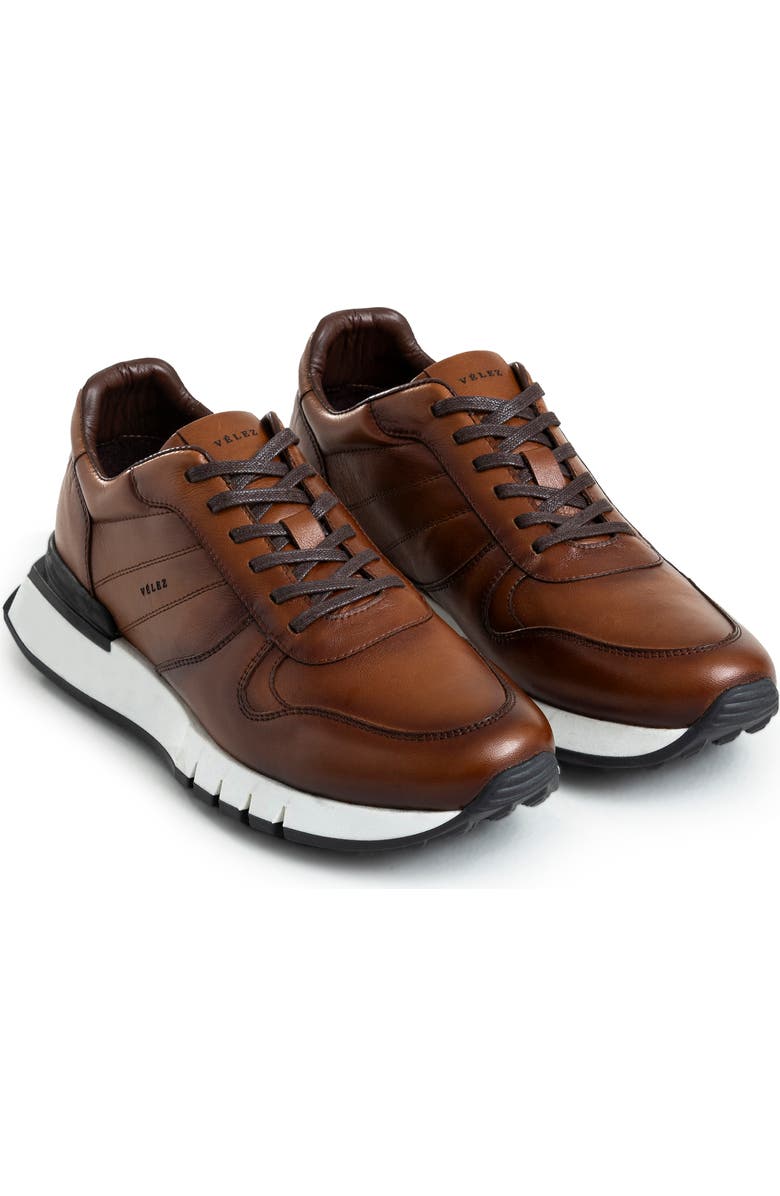 Velez Leather Sneakers with Side Stitching, Alternate, color, Honey