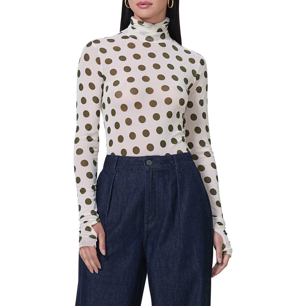 Afrm Zadie Print Mesh Turtleneck Top In Brown