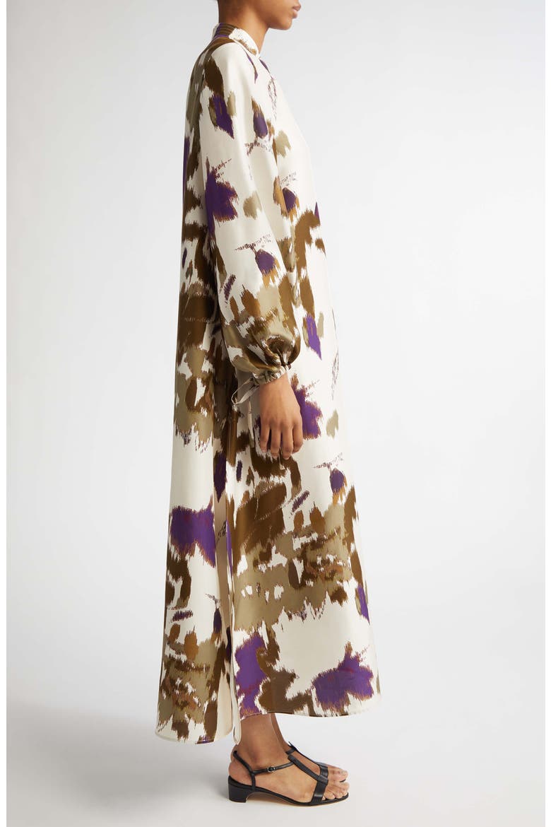 Maesa Floral Long Sleeve Shantung Silk Maxi Dress, Alternate, color, IVORY