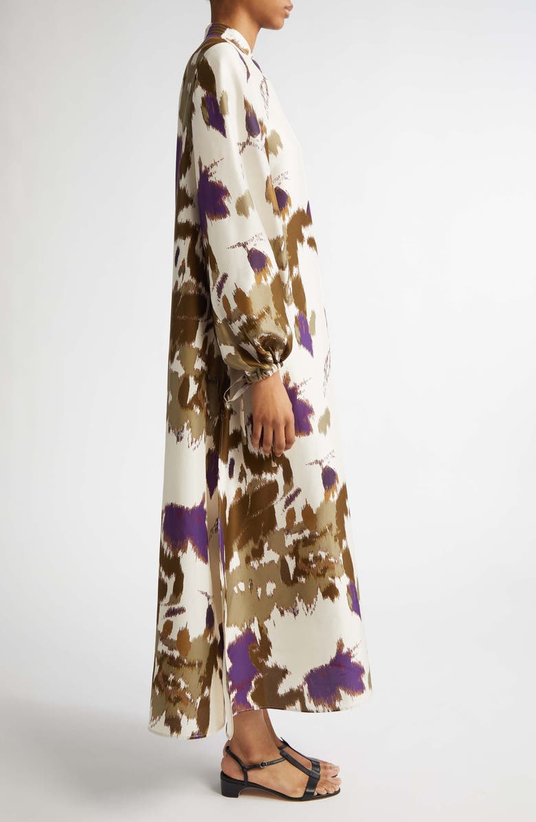 Max Mara Maesa Floral Long Sleeve Shantung Silk Maxi Dress, Alternate, color, Ivory