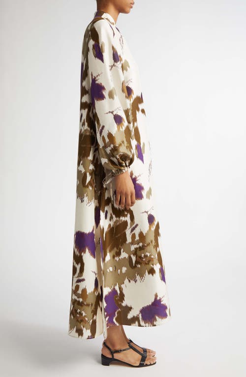 Shop Max Mara Maesa Floral Long Sleeve Shantung Silk Maxi Dress In Ivory
