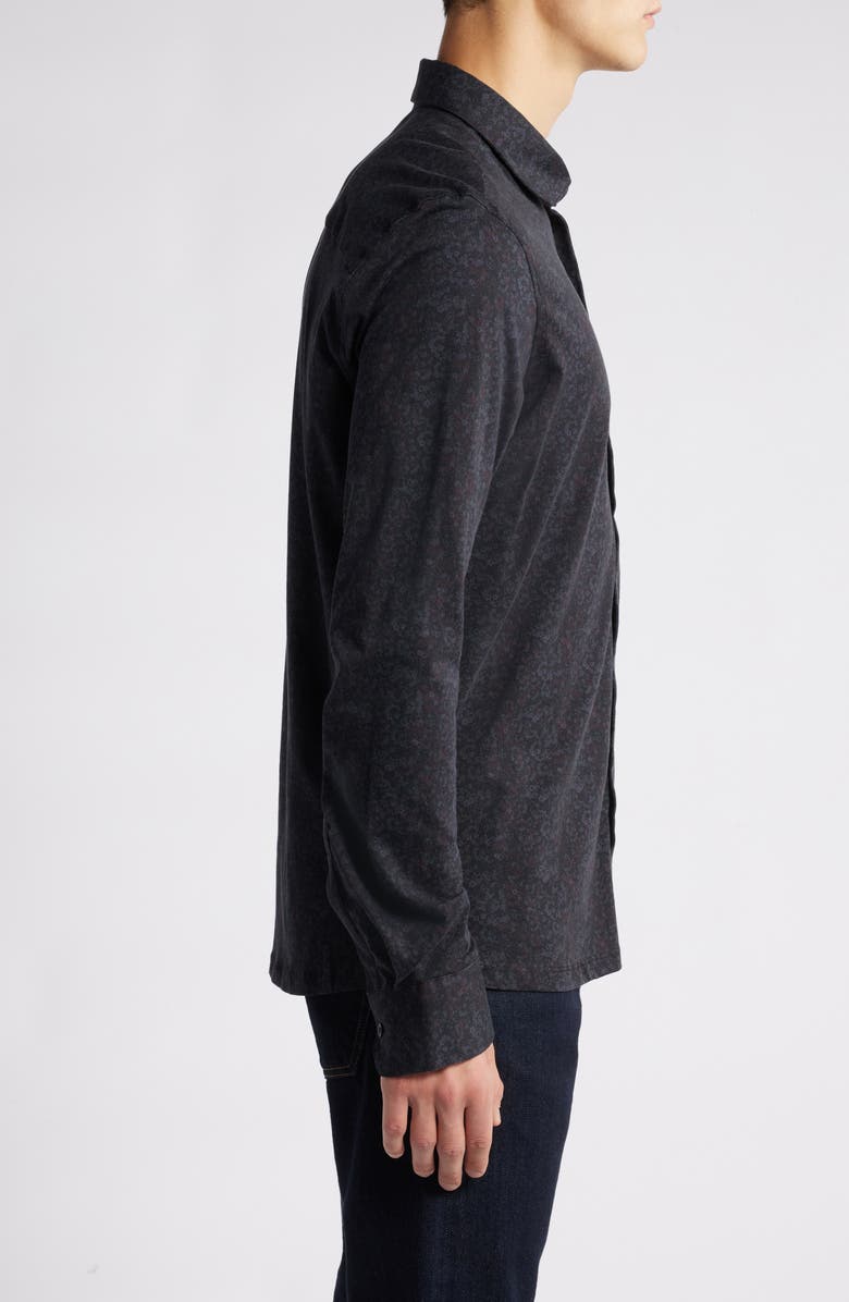 Robert Barakett Felix Floral Print Knit Button-Up Shirt, Alternate, color, Navy