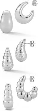 CHLOE AND MADISON Set of 3 Pairs of Hoop Earrings