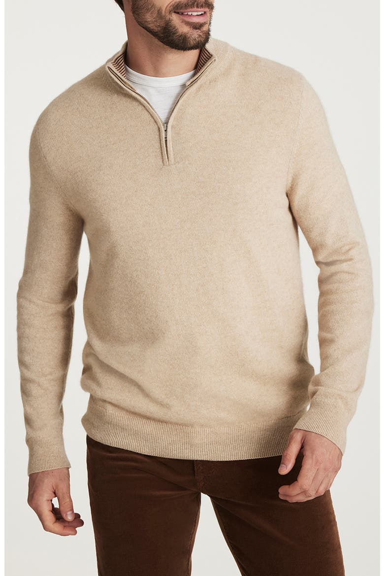 Cashmere, Silk & Wool Quarter Zip Sweater, Main, color, BEIGE