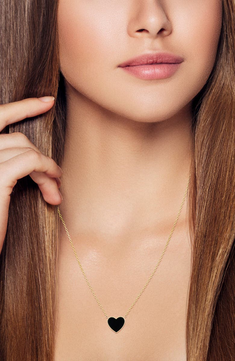 Ember Fine Jewelry Onyx Heart Pendant Necklace, Alternate, color, Gold