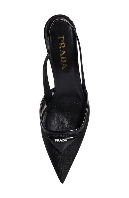 Prada 75 Logo Leather-trimmed Slingback Pumps In Nero