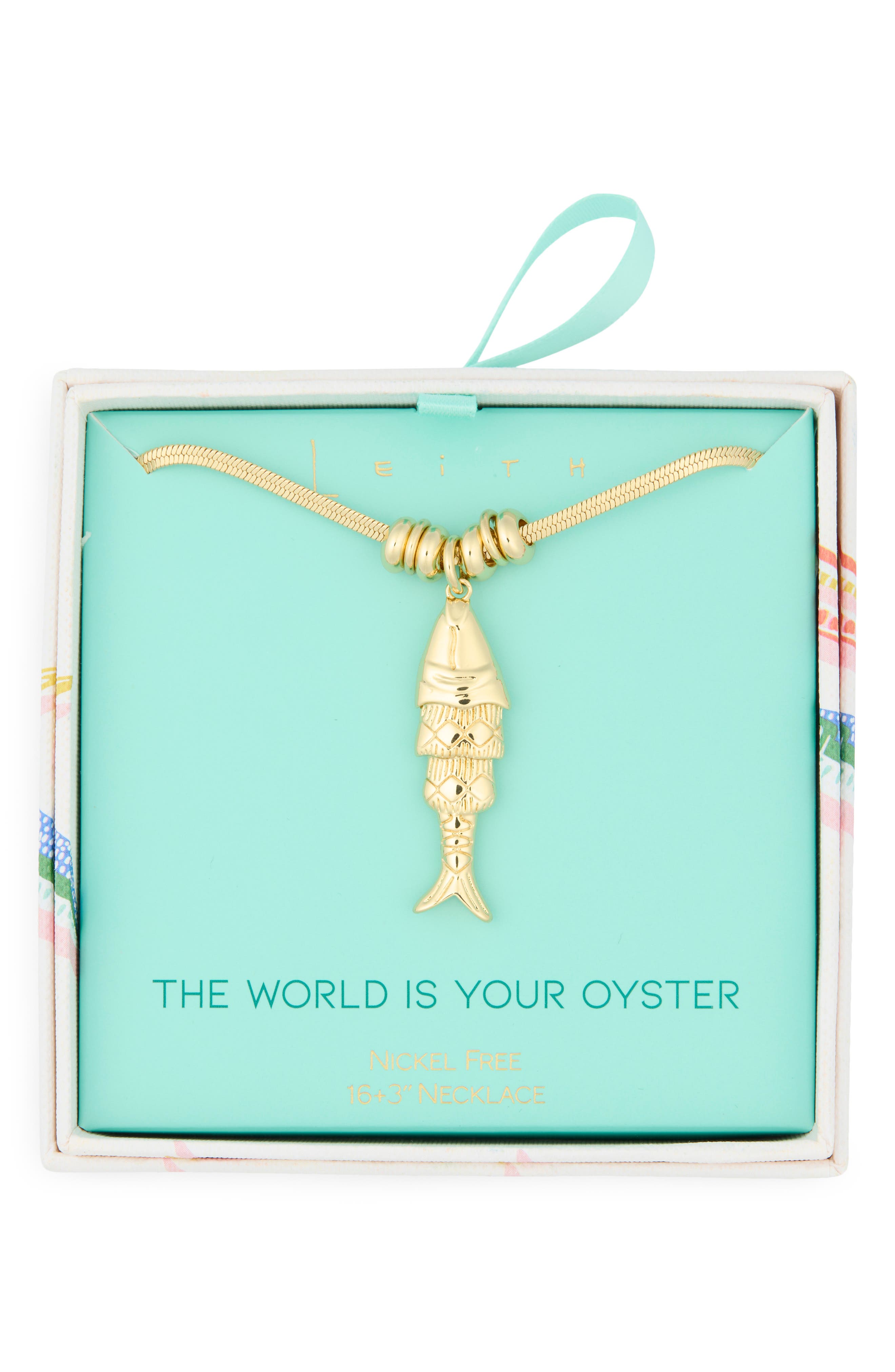Leith The World Is Your Oyster Fish Pendant Necklace