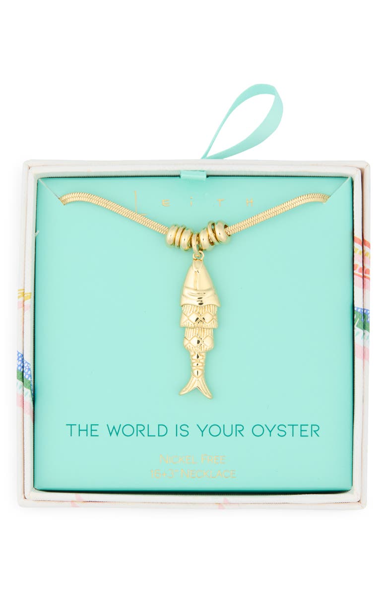 Leith The World Is Your Oyster Fish Pendant Necklace, Main, color, Gold