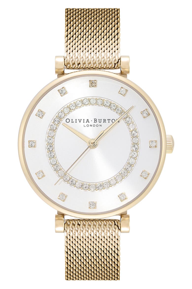 Belgrave Crystal Mesh Strap Watch, 32mm, Main, color, GOLD
