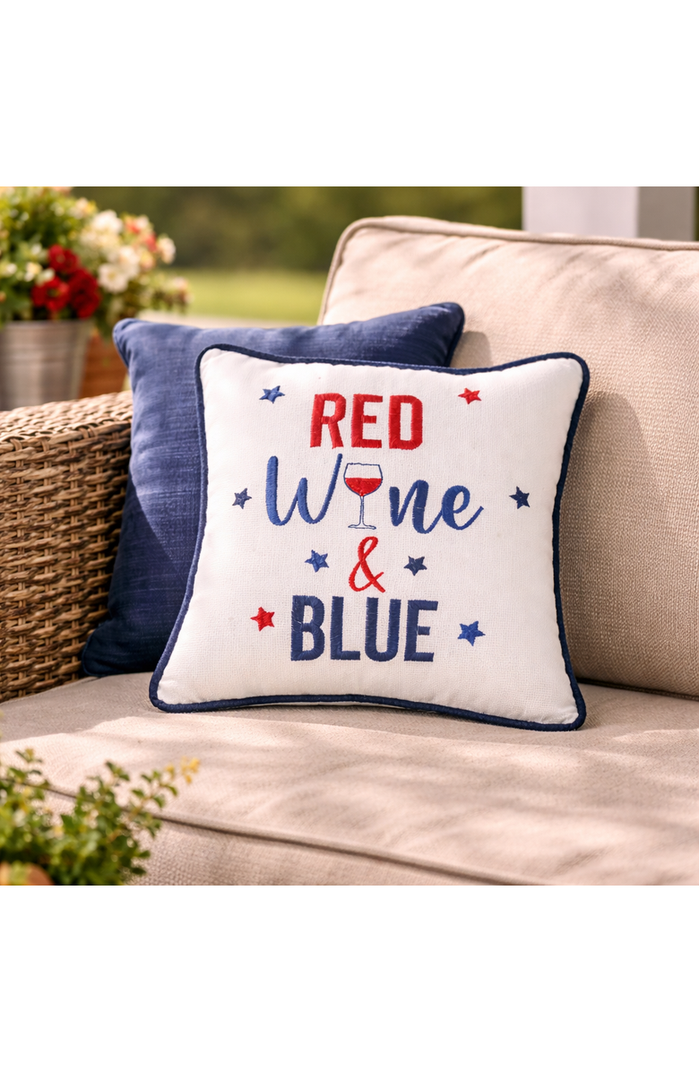 C&F Home "Red Wine & Blue" Patriotic Cotton Blend Mini Accent Pillow 10" x 10", Alternate, color, White