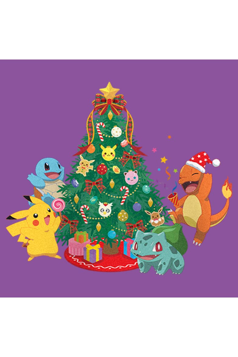 Girl's Pokemon Christmas Tree Characters  Graphic T-Shirt, Alternate, color, Purple Berry