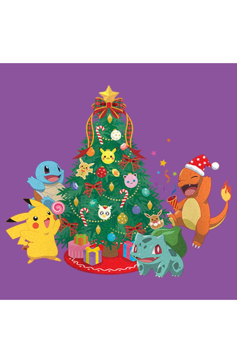 POKEMON Girl's Pokemon Christmas Tree Characters  Graphic T-Shirt, Alternate, color, Purple Berry