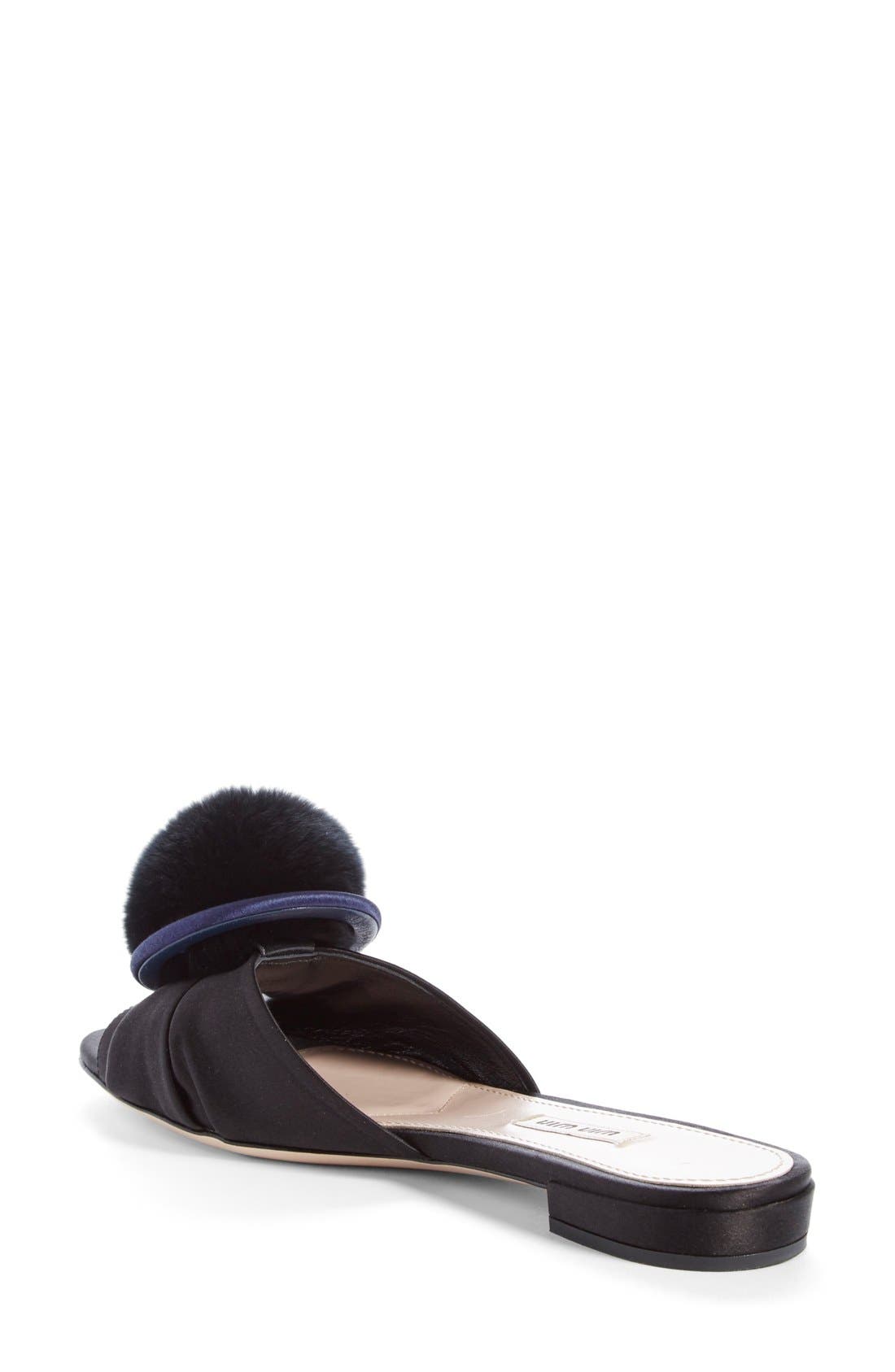 Genuine Rabbit Fur Slide Sandal, Main, color, BLACK