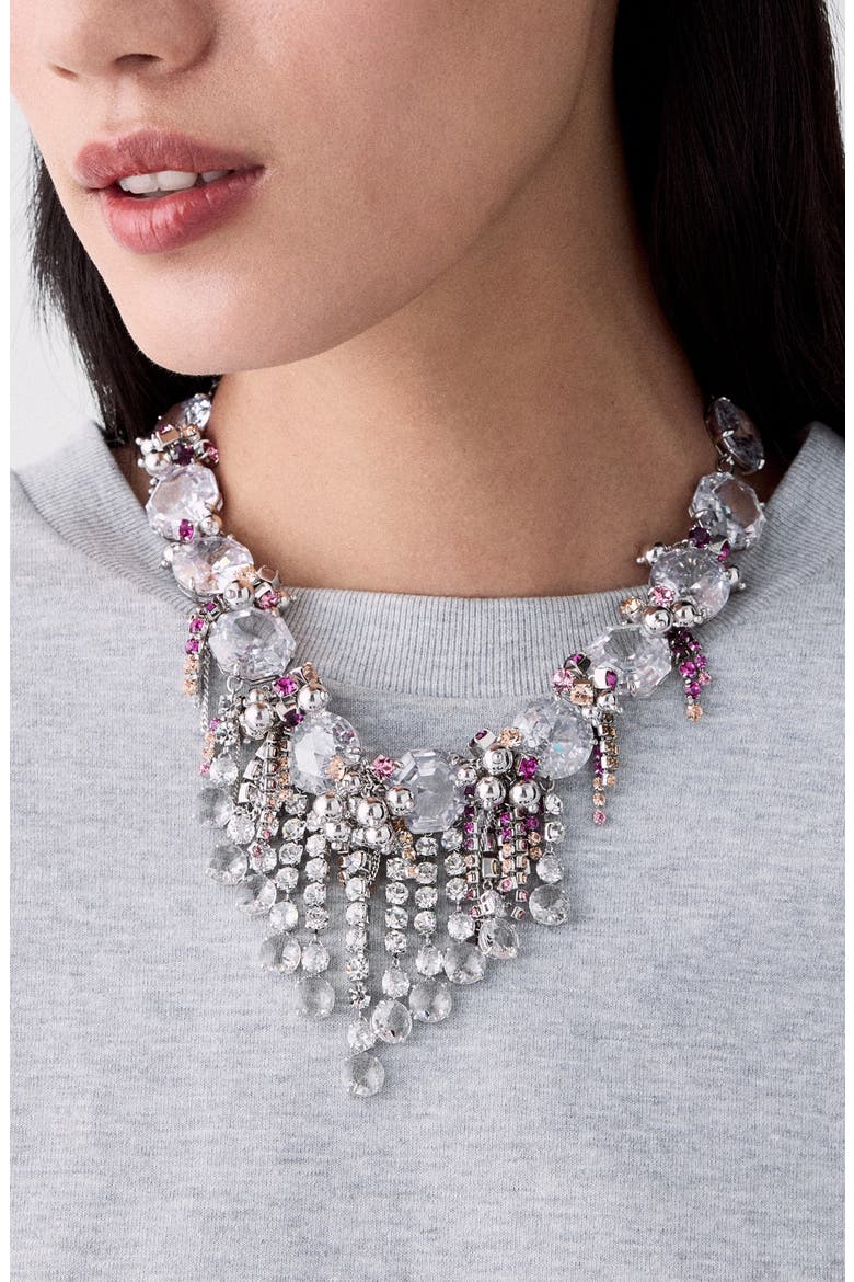 Opulence Statement Fringe Bib Necklace, Alternate, color, CLEAR/ MULTI