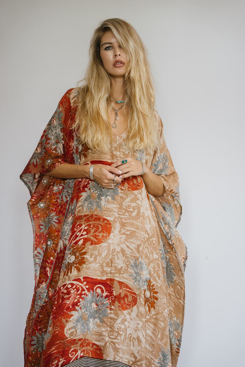 Long Caftan Neptune, Alternate, color, Tan & Brick