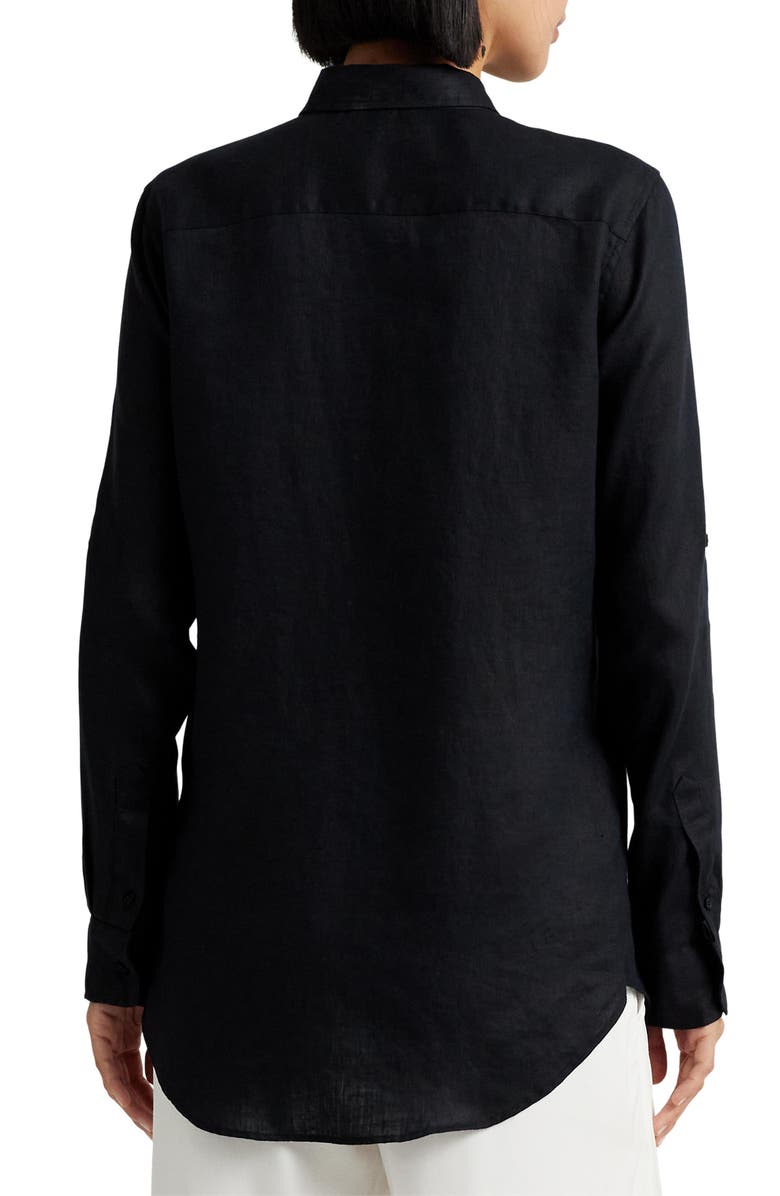 Lauren Ralph Lauren Relaxed Fit Linen Button-Up Shirt, Alternate, color, Polo Black