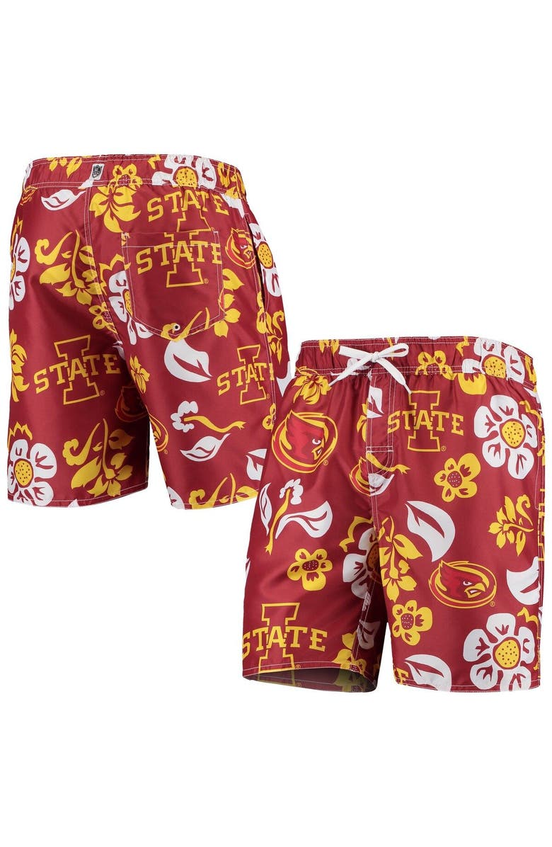 Wes & Willy Men's Wes & Willy Cardinal Iowa State Cyclones Floral Volley Swim Trunks, Main, color, 