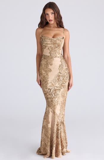 Nalani Floral Satin Burnout Gown