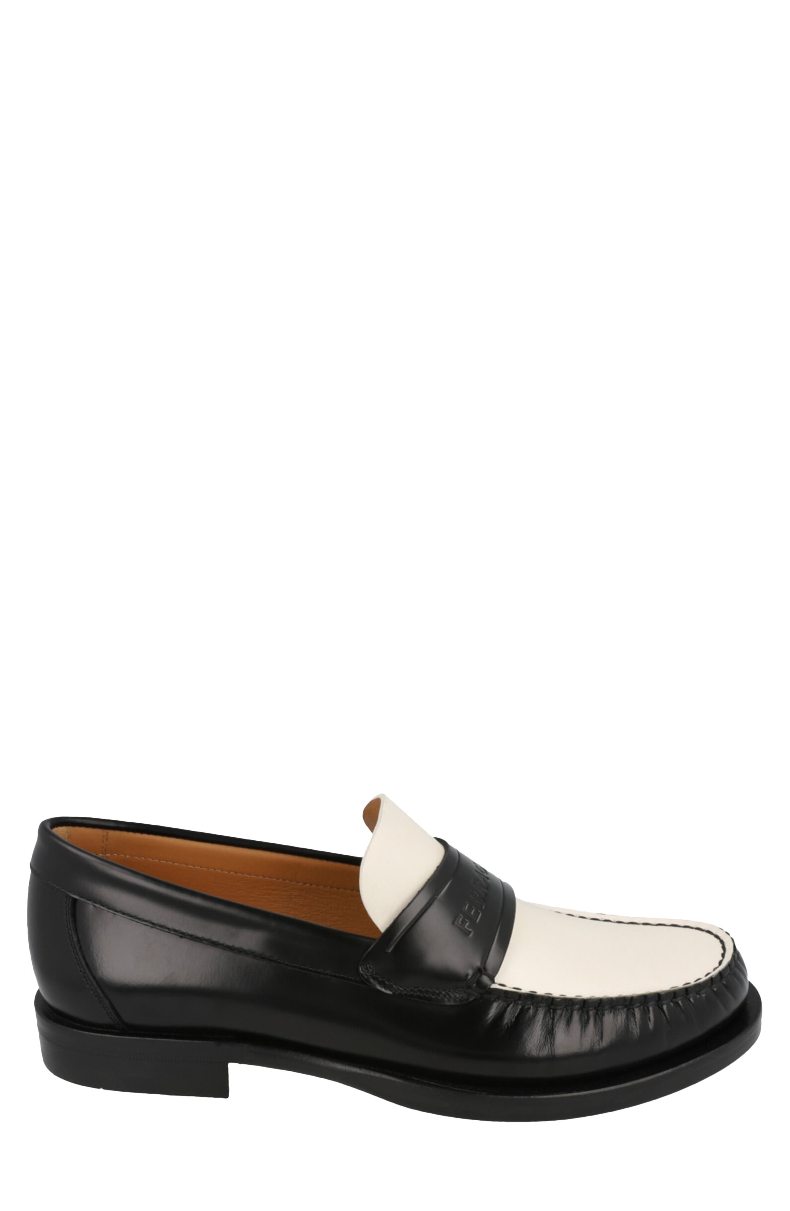 FERRAGAMO Fillmore Embossed Moc Toe Loafer, Alternate, color, Black