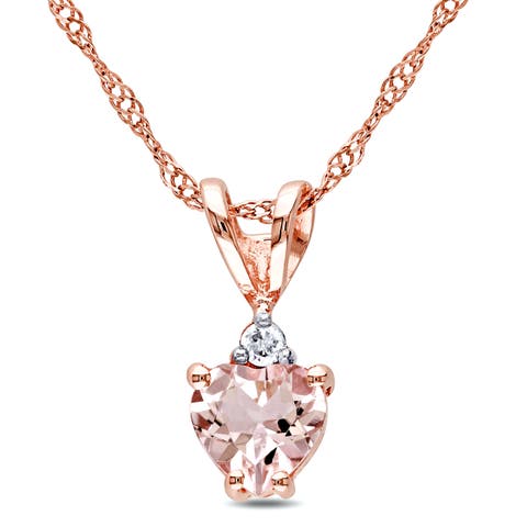 Gemstone & Diamond Solitaire Heart Necklace 10K