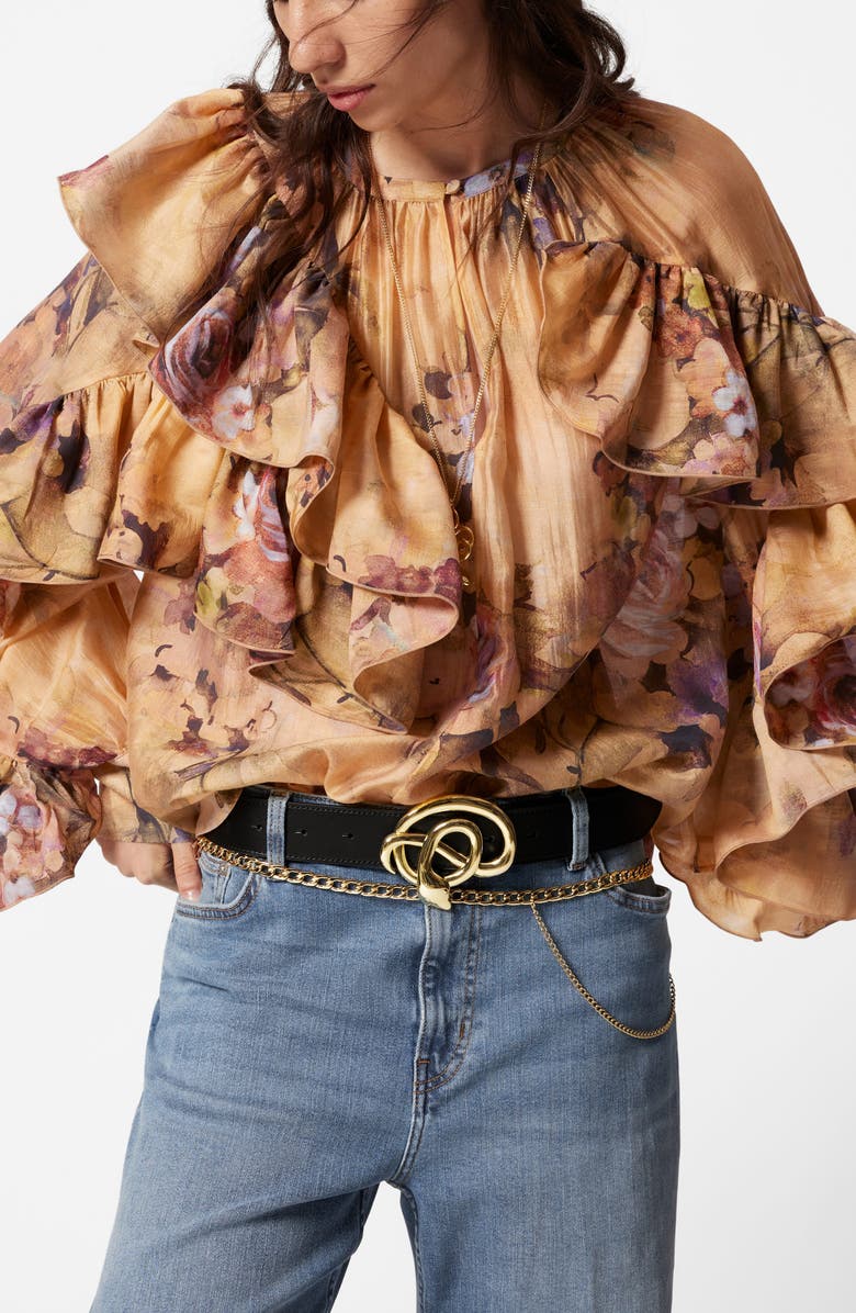 & Other Stories Floral Asymmetric Ruffle Top, Main, color, 