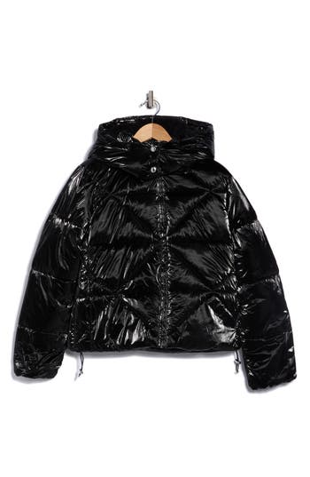 Sam Edelman Faux Shearling Lined Hood Crop Puffer Jacket In Black