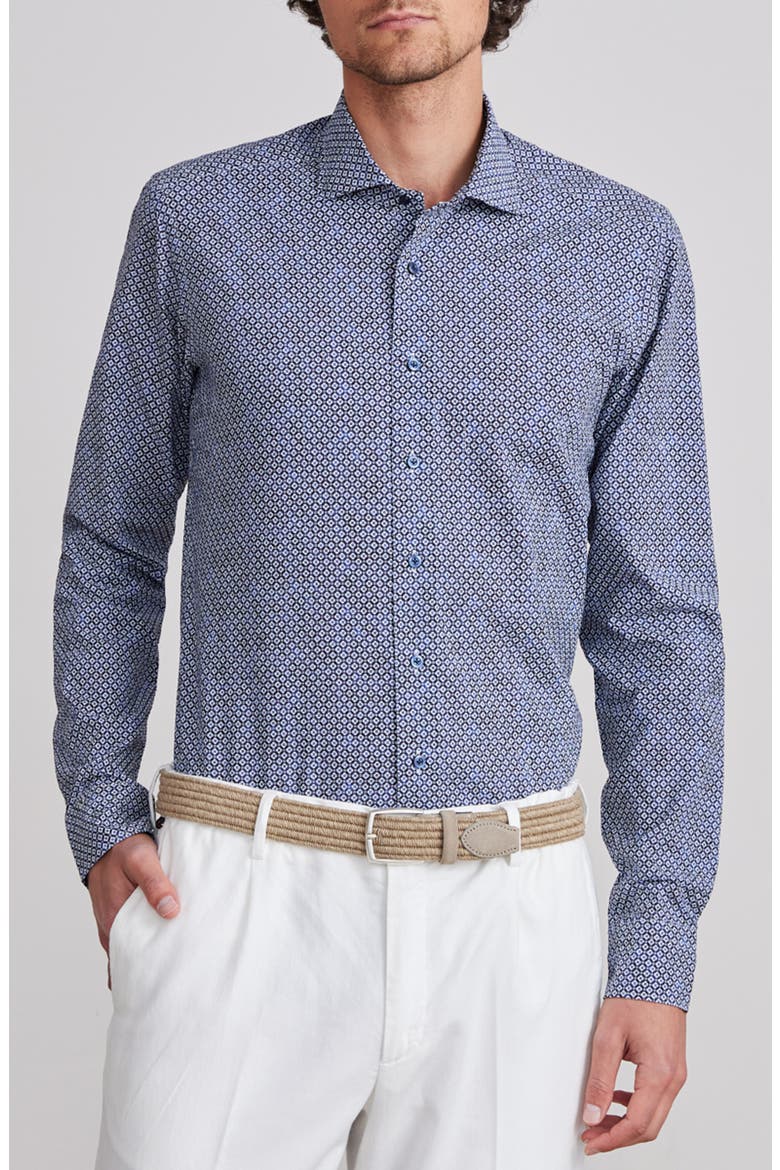 Textured Sartorial Floral Cotton Dress Shirt, Main, color, NAVY