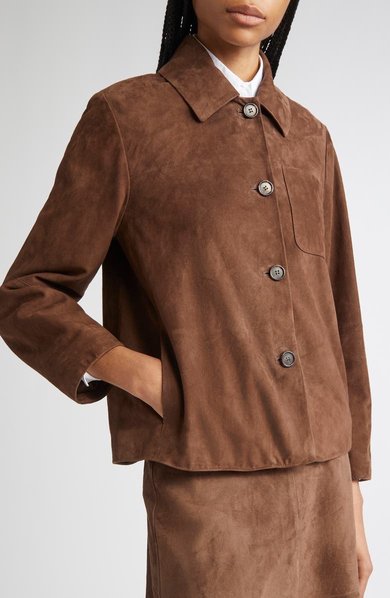 Max Mara Cloe Suede Shirt Jacket, Alternate, color, Dark Brown