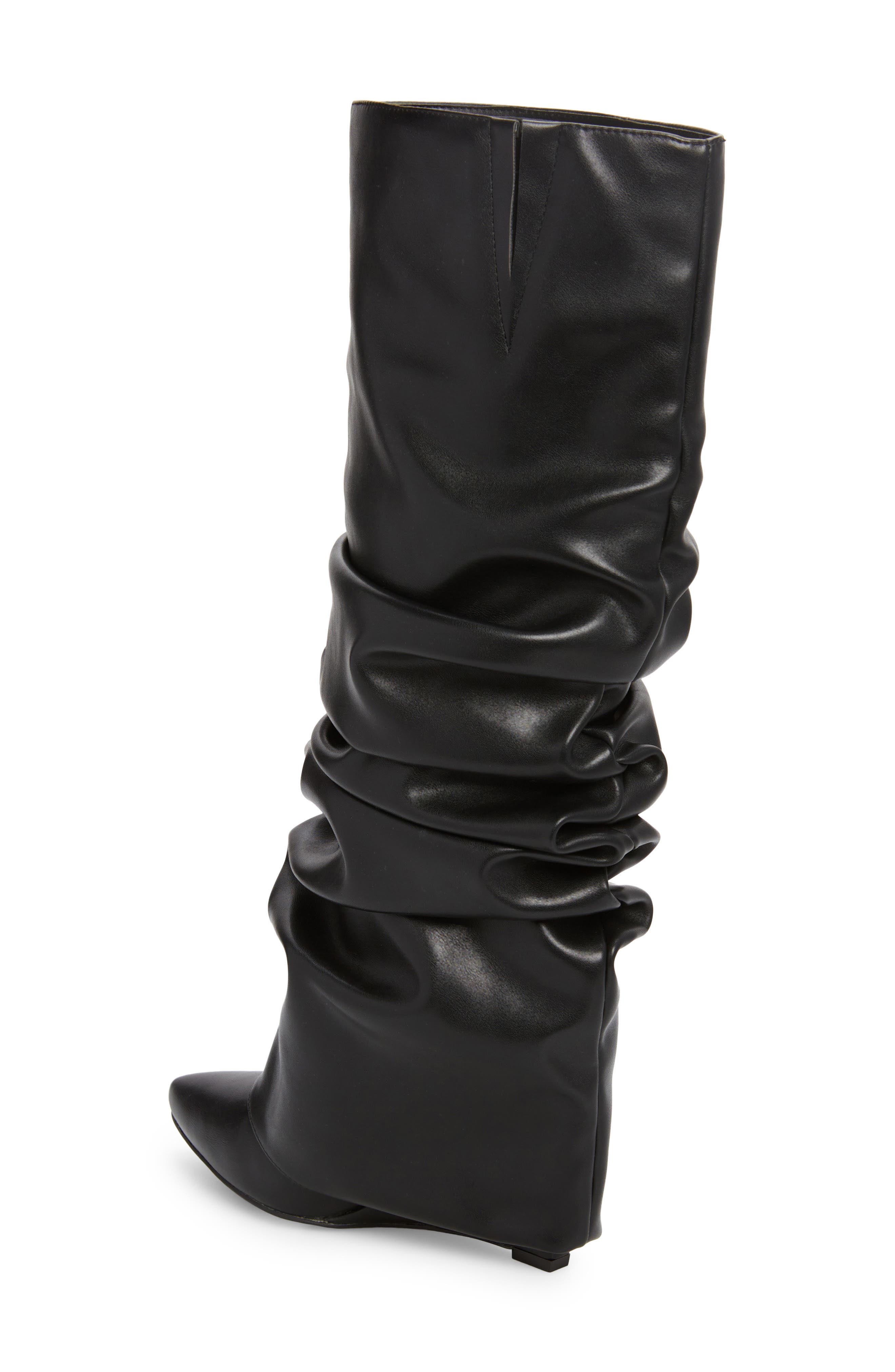 AZALEA WANG Zumma Foldover Slouch Pointed Toe Wedge Boot, Alternate, color, Black