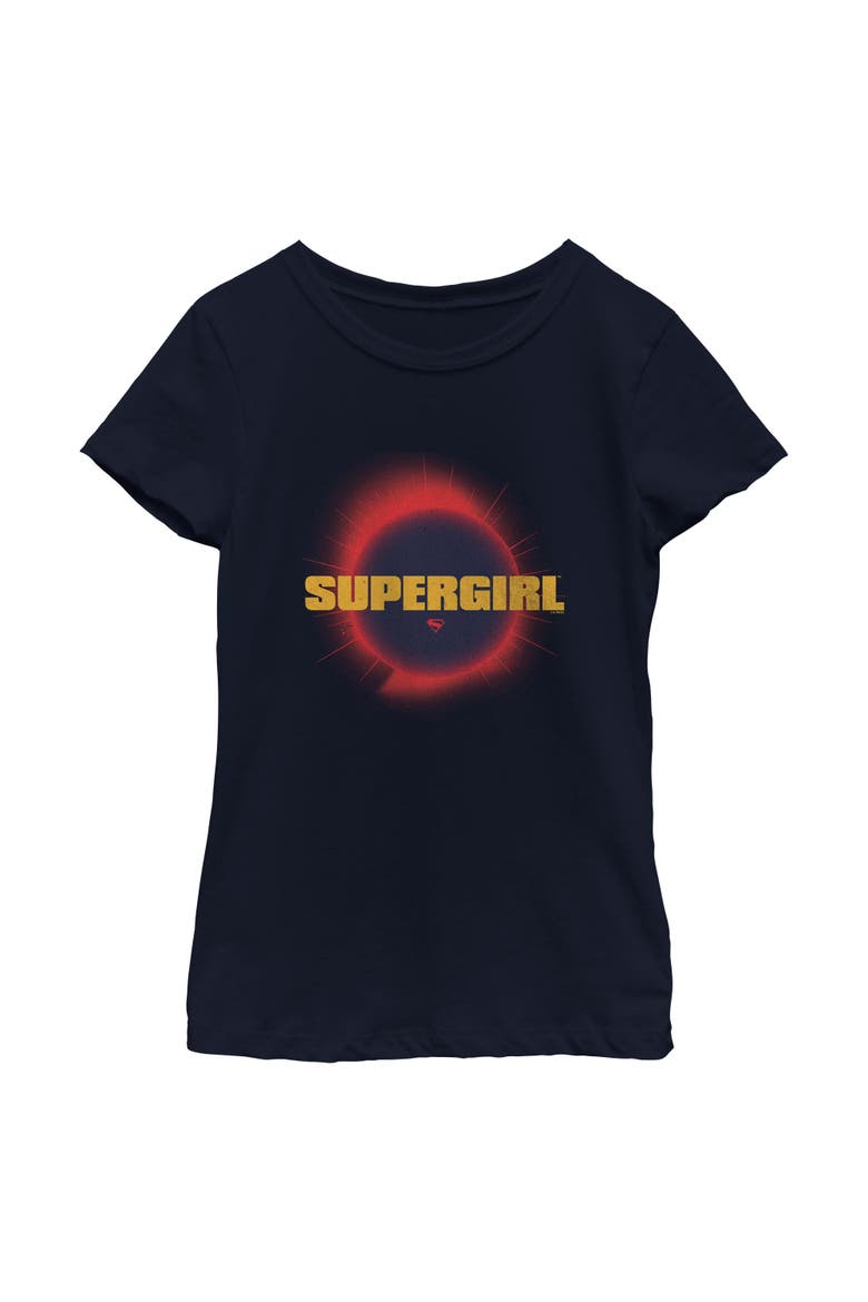 Girl's Supergirl Official Sun Logo  Graphic T-Shirt, Main, color, Navy Blue