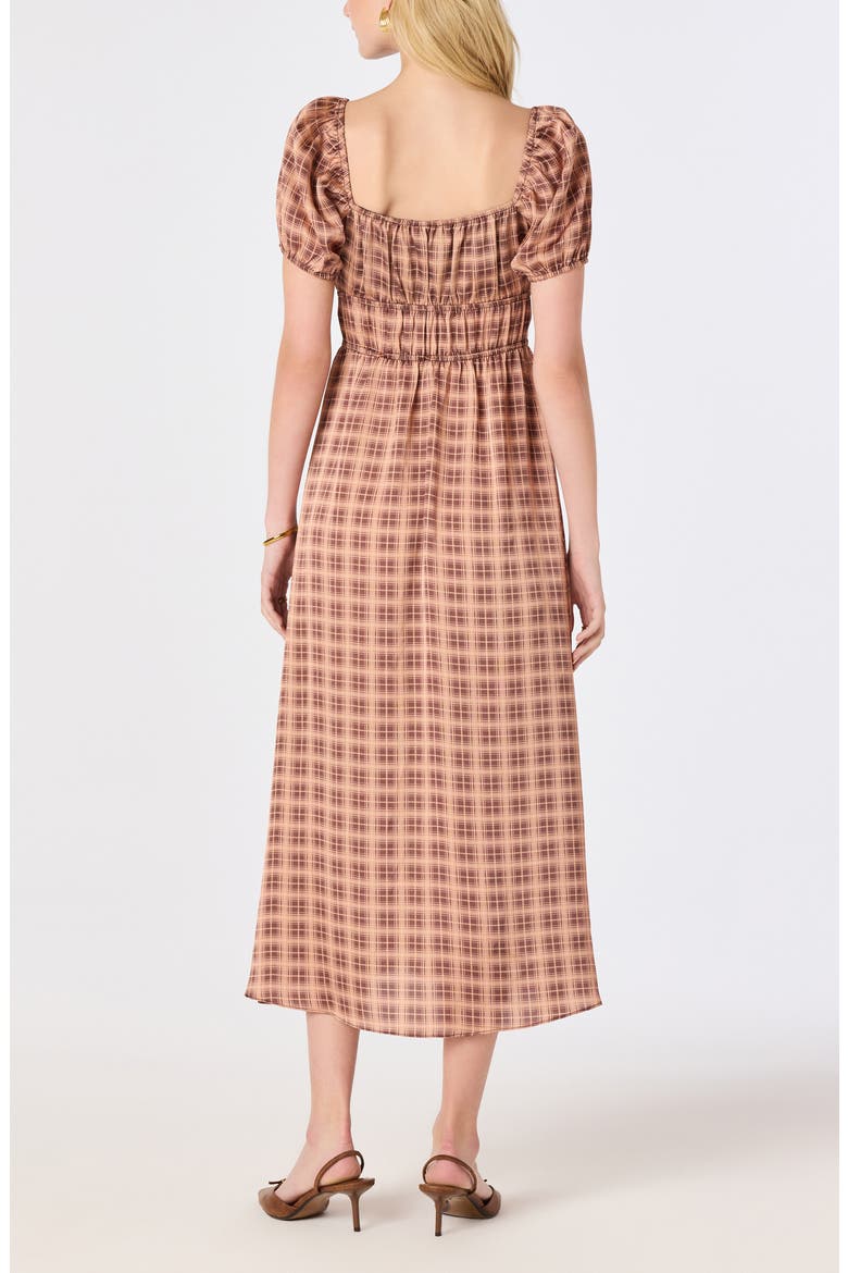 Nallely Puff Sleeve Midi Dress, Alternate, color, BROWN PLAID