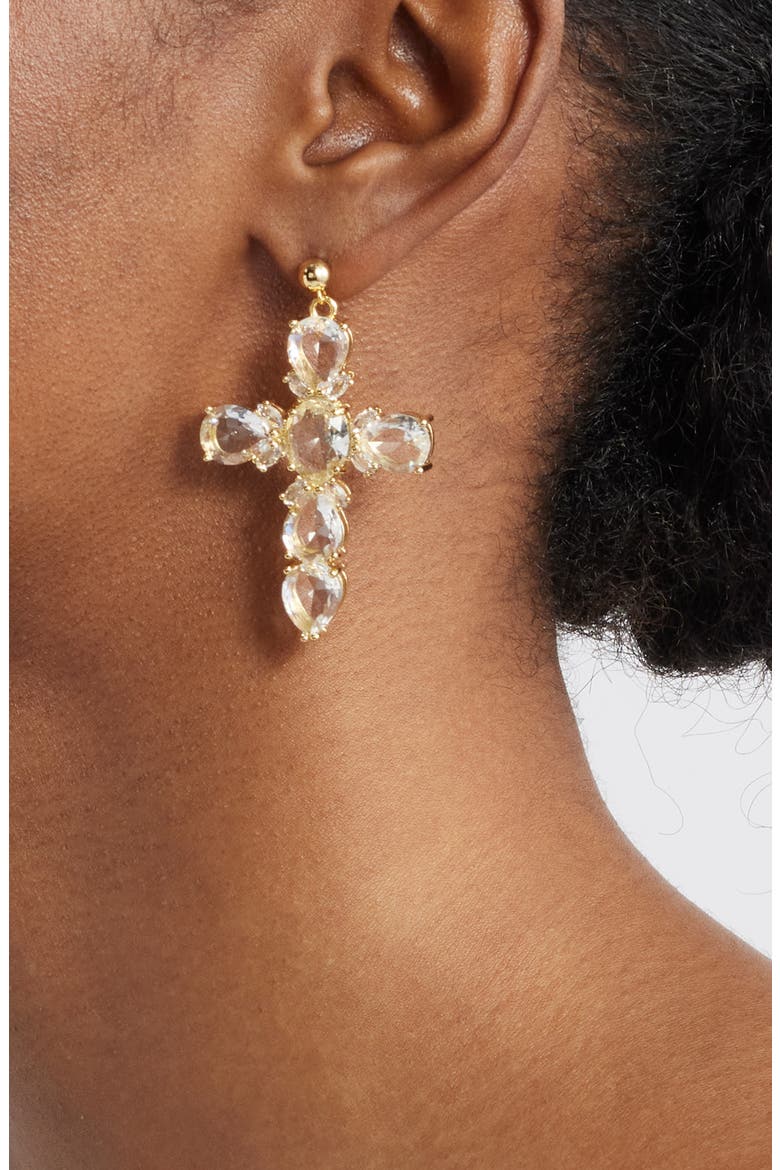 XL Cross Drop Earrings, Alternate, color, GOLD