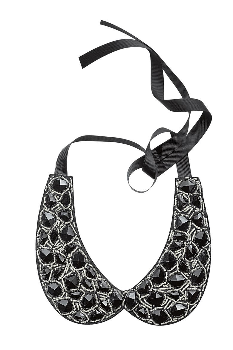 Faceted Stone Collar, Alternate, color, JET