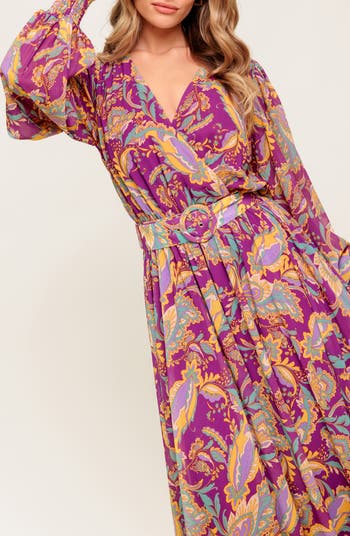 Print Long Sleeve Midi Dress