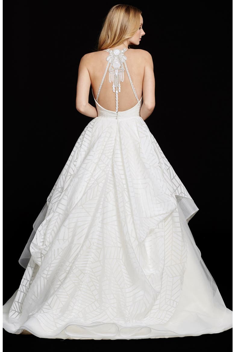 Bahati Beaded Bodice Draped Organza & Tulle Ballgown, Alternate, color, IVORY