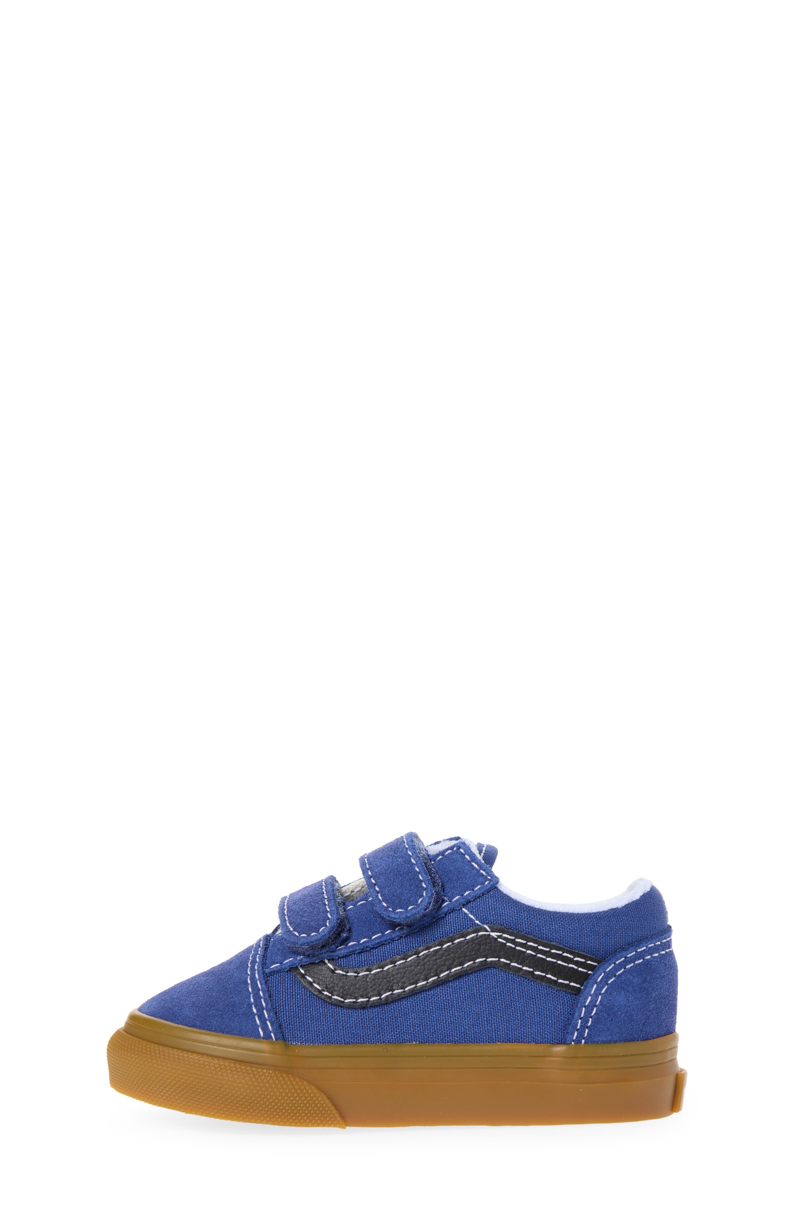 Kids' Old Skool V Leather Sneaker, Alternate, color, GUM TRUE NAVY